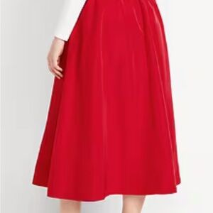 Petite Red Taffeta Midi Skirt with POCKETS